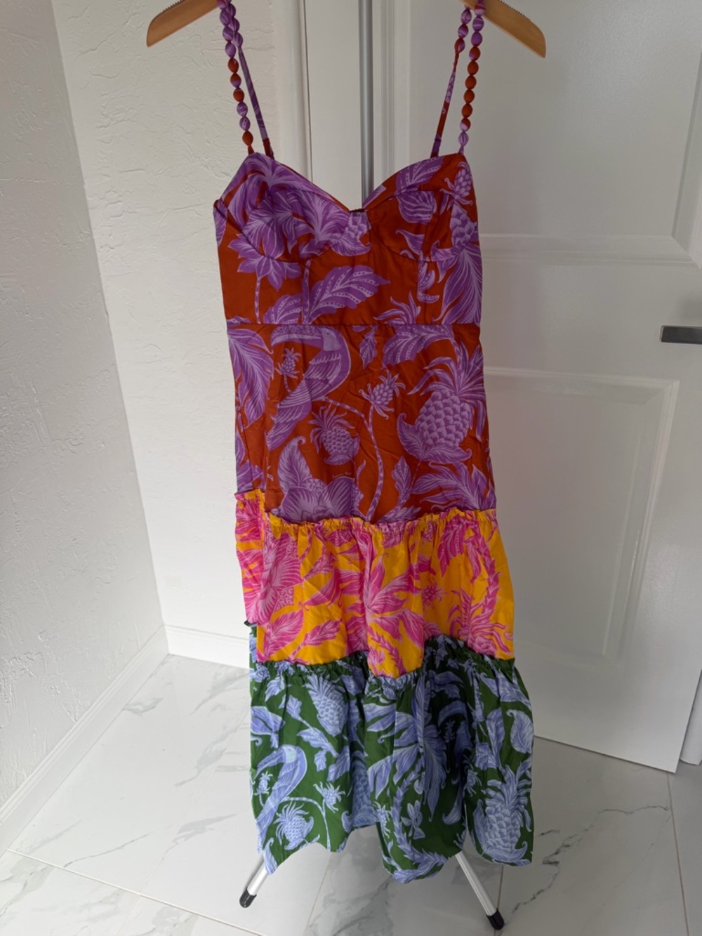 FARM Rio Tiered Maxi Dress in Orange, Purple, Yellow & Green